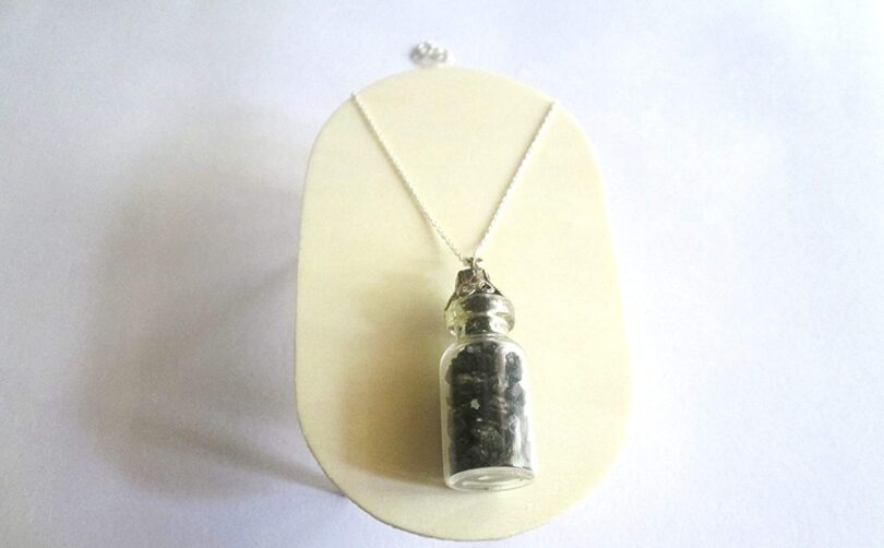 Black Onyx Crystal Wish Bottle Pendant Necklace | Black Onyx Chips in Glass Wish Bottle| 18"- Silver Plated Chain | Gifts for Her - Image 8