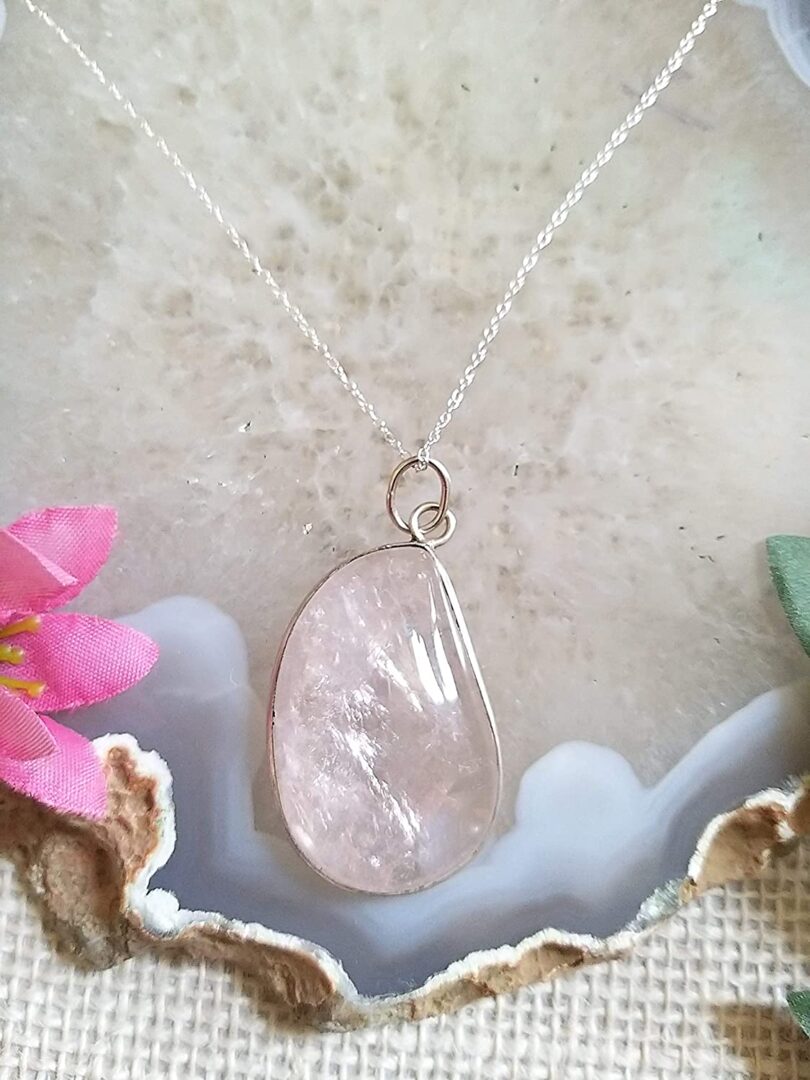 Rose Quartz 925-Silver Pendant Necklace | 925- Silver Chain-16'' | Rose Quartz 925-Silver Pendant | Geniune 925 Sterling Silver chain | Gift for Her