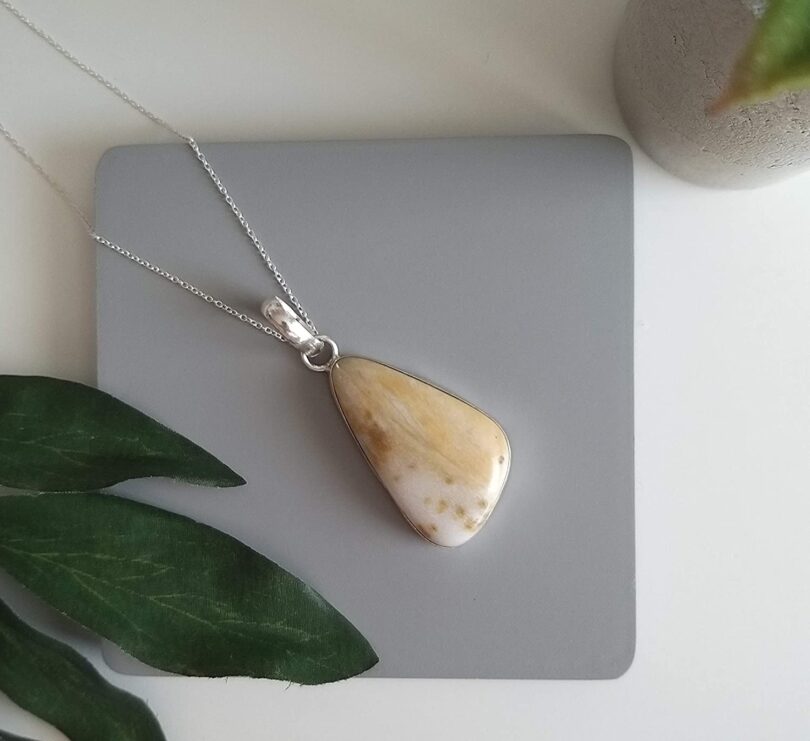 Yellow Lace Agate Pendant Necklace | Natural Gemstone Pendant -18"- Chain Necklace | Geniune Yellow Lace Agate Crystal GS Pendant | Gift Packing - Image 4