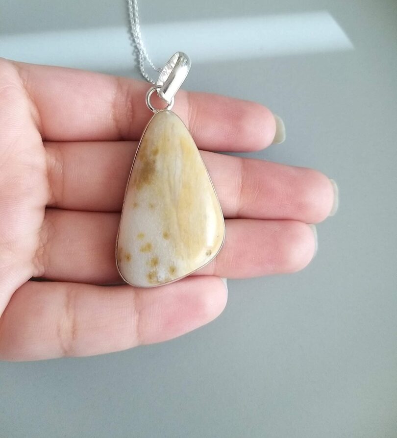 Yellow Lace Agate Pendant Necklace | Natural Gemstone Pendant -18"- Chain Necklace | Geniune Yellow Lace Agate Crystal GS Pendant | Gift Packing