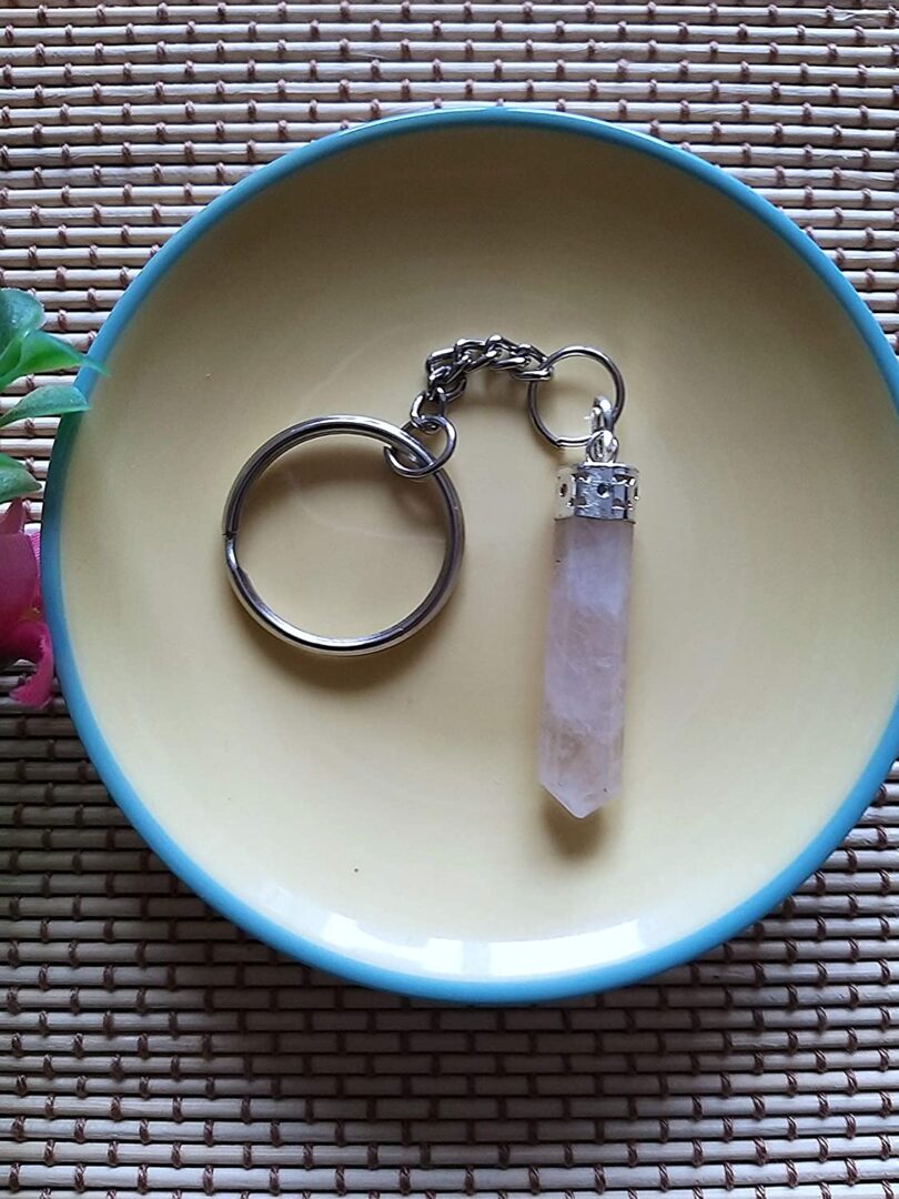 Rose Quartz Crystal Point Keyring | Natural Rose Quartz Keyring | Healing Stone | Meditation | Gift Rose Quartz Crystal Keyring - Image 2