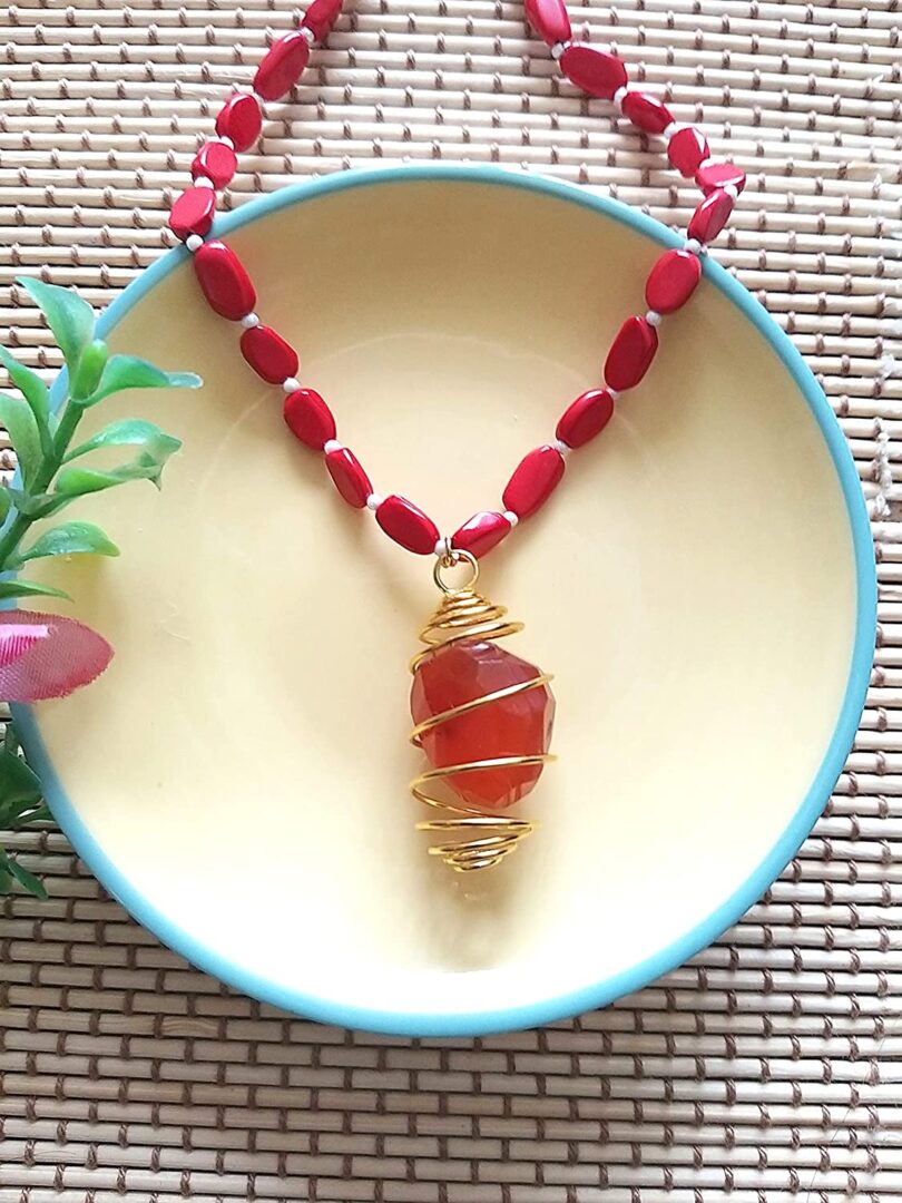 Red Coral Pendant Necklace | Gemstone Crystal Necklace | Natural Red Coral Necklace | Negative Energy Protection Necklace | Gift for Her