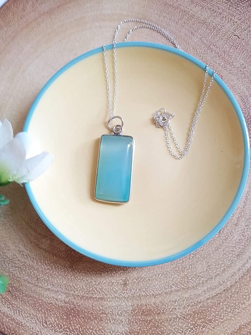 Aqua Blue Chalcedony 925-Silver Pendant Necklace | 925- Silver Chain-16'' | Chalcedony 925-Silver Pendant | Geniune 925 Sterling Silver chain | Gift for Her - Image 2