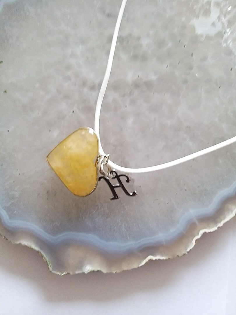 Initial - H - Necklace with Natural Citrine Pendant | Stunning Personalised Necklace | Crystal Pendant with Inital -18"- Waxed Cord Necklace | Gift for Her