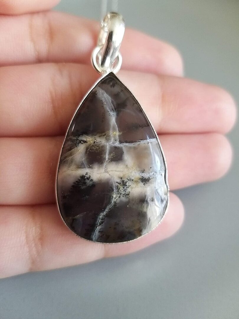 Dendritic Opal Pendant Necklace | Natural Gemstone Pendant -18"- Chain Necklace | Geniune Dendritic Opal Crystal GS Pendant | Gift Packing - Image 4