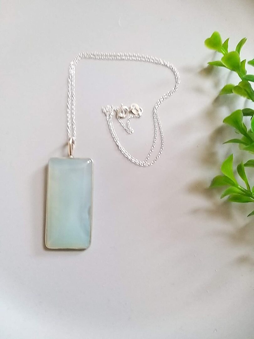 Aqua Chalcedony 925-Silver Pendant Necklace | 925- Silver Chain-16'' | Chalcedony 925-Silver Pendant | Geniune 925 Sterling Silver chain | Gift for Her - Image 3