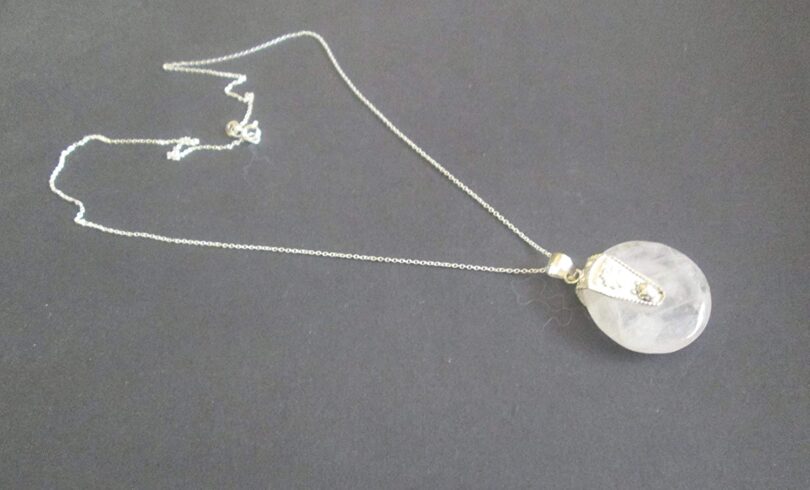 White Quartz Sterling Silver Donut Pendant Necklace | Stunning White Quartz 92.5 Silver Donut Pendant | 18"Genuine 925 Sterling Silver Chain | Gifts for Her - Image 3