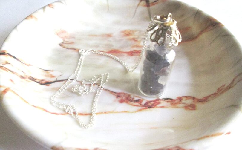 Iolite Crystal Wish Bottle Pendant Necklace | Iolite Chips in Glass Wish Bottle| 18"- Silver Plated Chain | Gifts for Her - Image 5