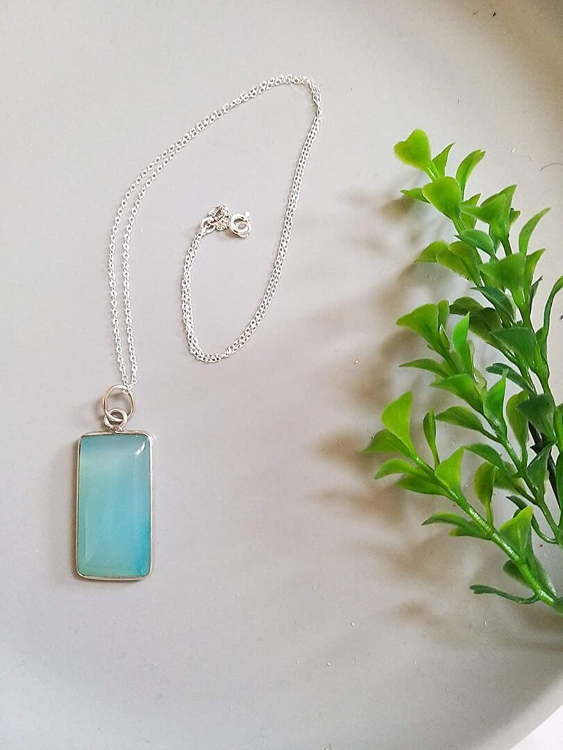 Aqua Blue Chalcedony 925-Silver Pendant Necklace | 925- Silver Chain-16'' | Chalcedony 925-Silver Pendant | Geniune 925 Sterling Silver chain | Gift for Her - Image 3