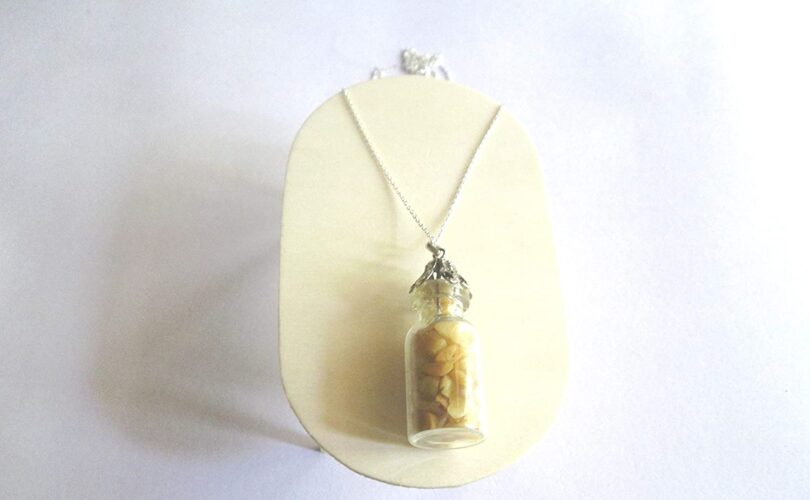 Citrine Crystal Wish Bottle Pendant Necklace | Citrine Chips in Glass Wish Bottle| 18"- Silver Plated Chain | Gifts for Her - Image 4