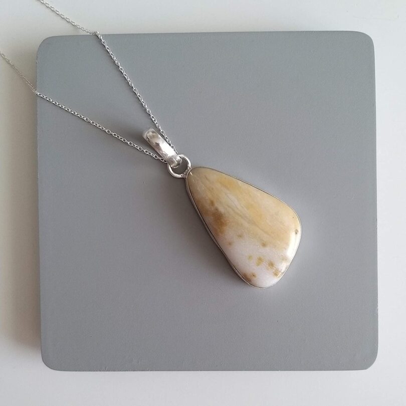 Yellow Lace Agate Pendant Necklace | Natural Gemstone Pendant -18"- Chain Necklace | Geniune Yellow Lace Agate Crystal GS Pendant | Gift Packing - Image 3