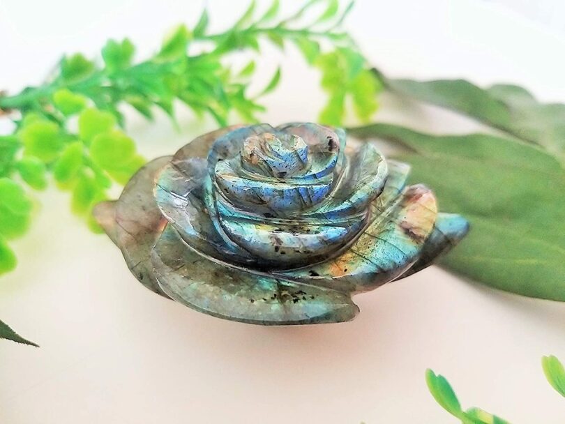 Genuine Labradoritee Flower Carving | 50mm Rose Shaped Handmade Crystal| Home Decor Showpiece | Repel Negativity Crystal | Gift Crystal Carving - Image 2