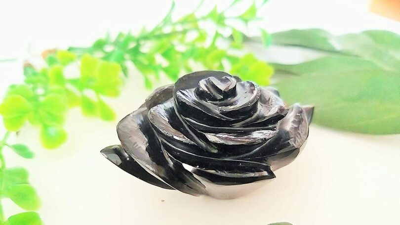 Genuine Black Onyx Flower Carving | 50mm Rose Shaped Handmade Crystal | Decor Showpiece | Repel Negativity Crystal | Gift Crystal Carving - Image 5