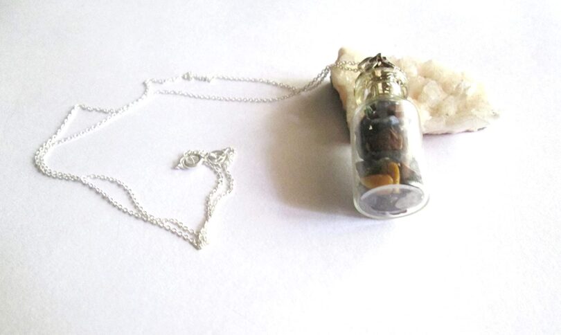 Multi Gemstone Crystal Wish Bottle Pendant Necklace | Multi Crystal Chips in Glass Wish Bottle| 18"- Silver Plated Chain | Gifts for Her - Image 2