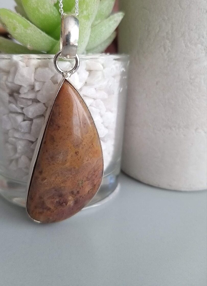 Ocean jasper Stone Pendant Necklace | Natural Gemstone Pendant -18"- Chain Necklace | Geniune Ocean Jasper Stone GS Pendant | Gift Packing - Image 5