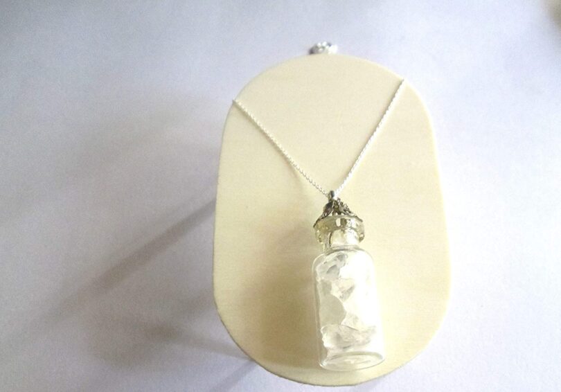 Clear Quartz Crystal Wish Bottle Pendant Necklace | Clear Quartz Chips in Glass Wish Bottle| 18"- Silver Plated Chain | Gifts for Her - Image 7