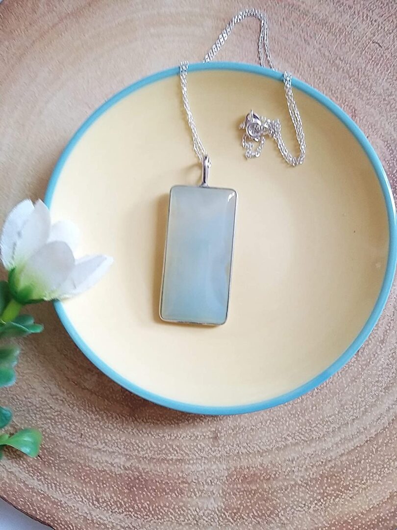 Aqua Chalcedony 925-Silver Pendant Necklace | 925- Silver Chain-16'' | Chalcedony 925-Silver Pendant | Geniune 925 Sterling Silver chain | Gift for Her - Image 2