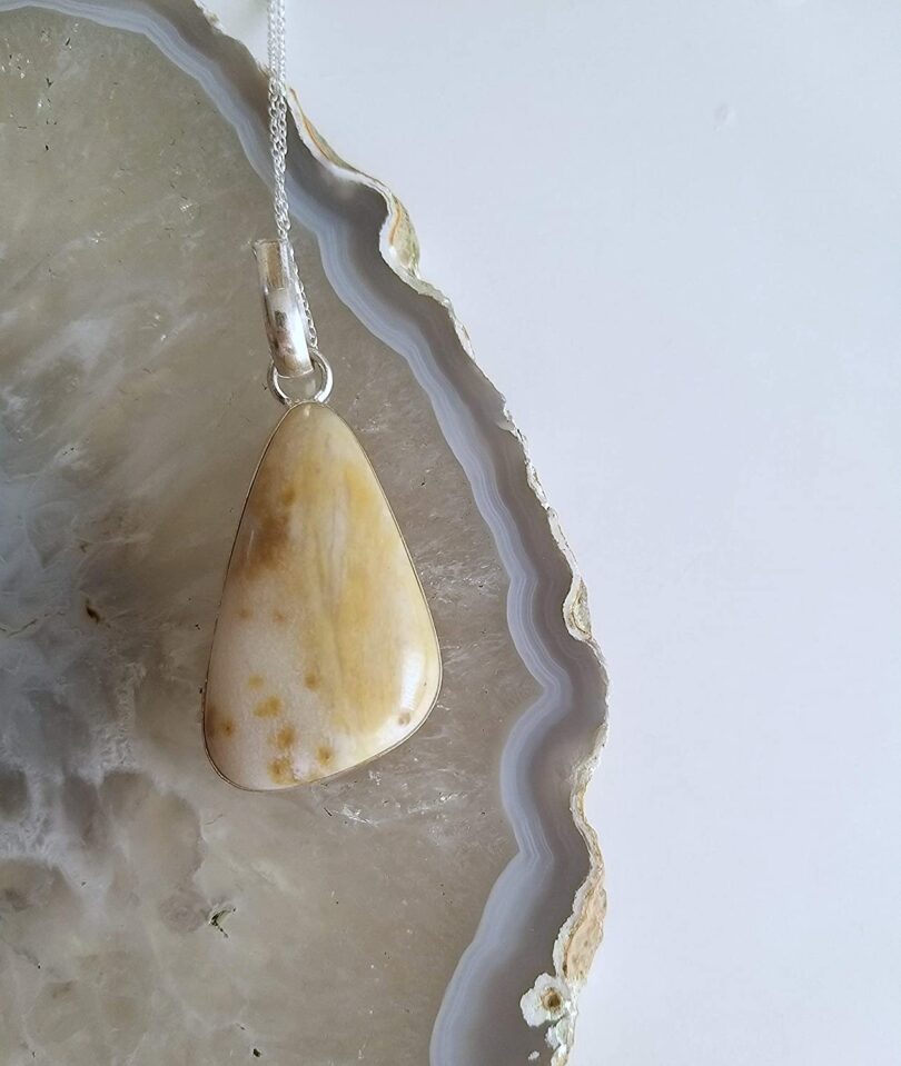 Yellow Lace Agate Pendant Necklace | Natural Gemstone Pendant -18"- Chain Necklace | Geniune Yellow Lace Agate Crystal GS Pendant | Gift Packing - Image 5