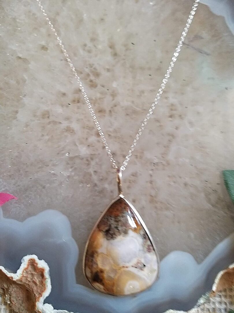 Ocean Jasper 925-Silver Pendant Necklace | 925- Silver Chain-16'' | Ocean Jasper 925-Silver Pendant | Geniune 925 Sterling Silver chain | Gift for Her