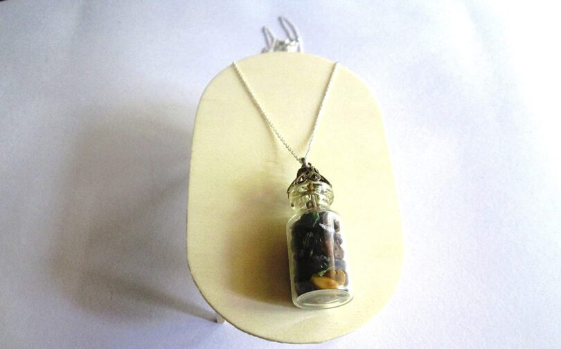 Multi Gemstone Crystal Wish Bottle Pendant Necklace | Multi Crystal Chips in Glass Wish Bottle| 18"- Silver Plated Chain | Gifts for Her - Image 4