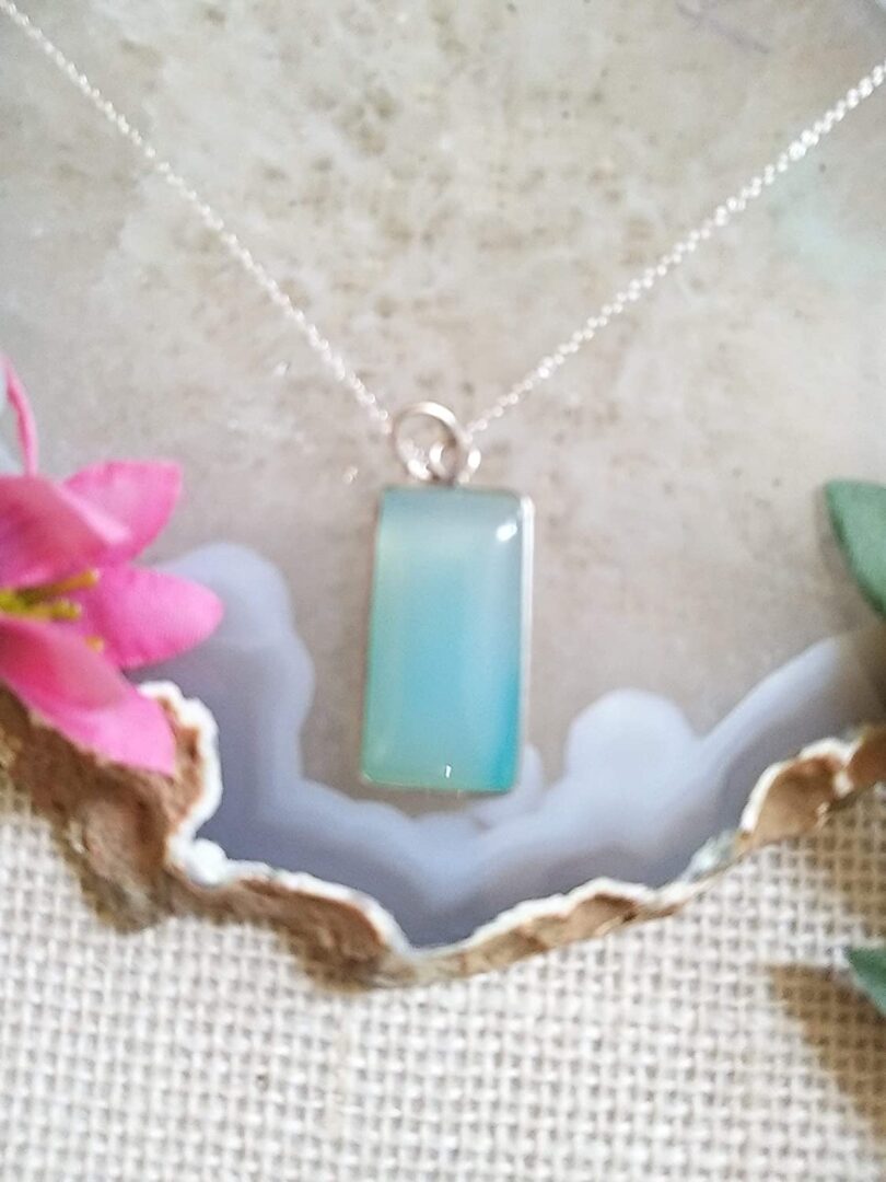 Aqua Blue Chalcedony 925-Silver Pendant Necklace | 925- Silver Chain-16'' | Chalcedony 925-Silver Pendant | Geniune 925 Sterling Silver chain | Gift for Her