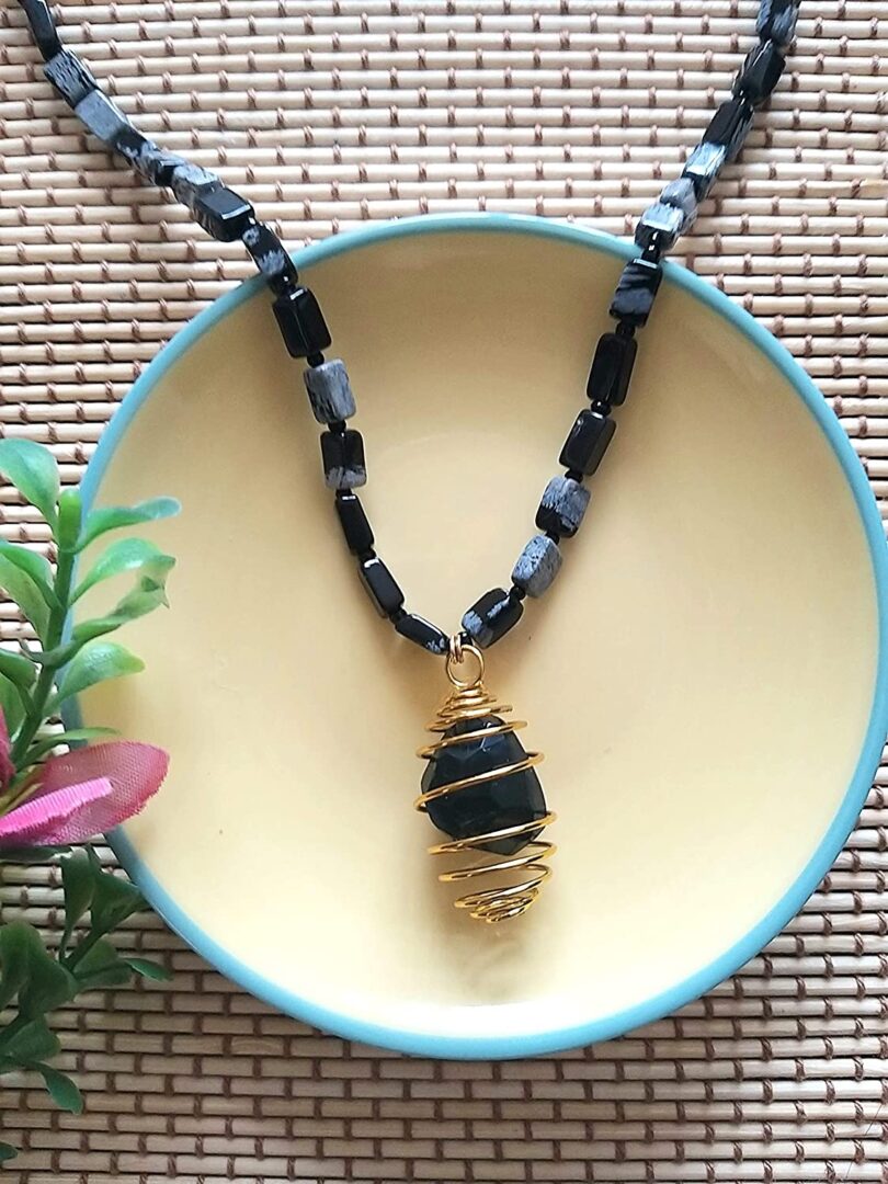 Black Obsidian Pendant Necklace | Gemstone Crystal Necklace | Natural Black Obsidian Necklace | Negative Energy Protection Necklace | Gift for Her - Image 2