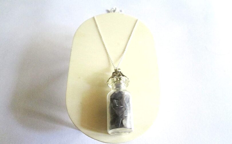 Iolite Crystal Wish Bottle Pendant Necklace | Iolite Chips in Glass Wish Bottle| 18"- Silver Plated Chain | Gifts for Her - Image 3