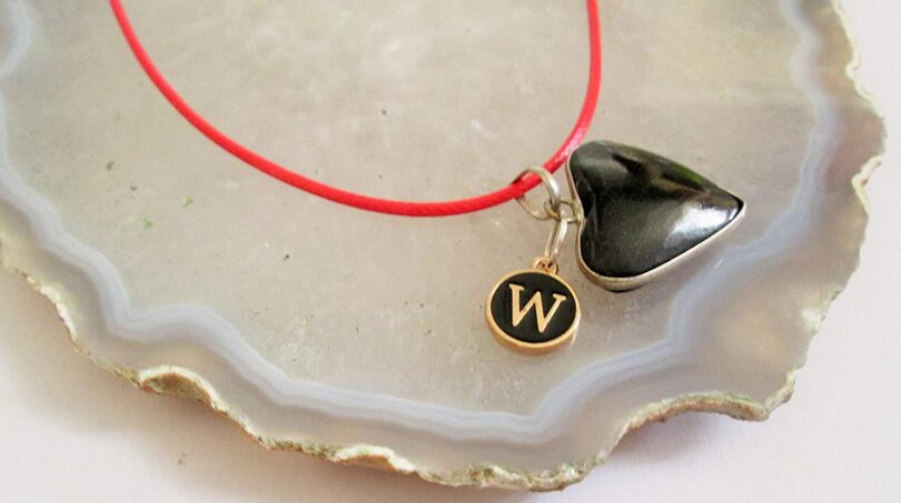 Personalised Letter - W - with Black Onyx Pendant | Stunning Natural Stone Necklace | Crystal Pendant with Inital -18"- Waxed Cord Necklace | Gift for Her