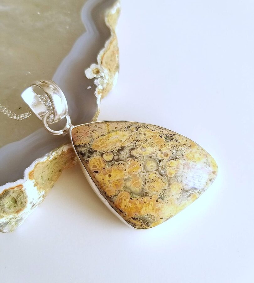 Ocean jasper Stone Pendant Necklace | Natural Gemstone Pendant -18"- Chain Necklace | Geniune Ocean Jasper Stone GS Pendant | Gift Packing