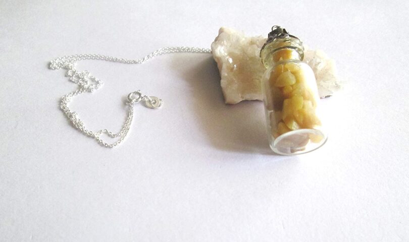 Citrine Crystal Wish Bottle Pendant Necklace | Citrine Chips in Glass Wish Bottle| 18"- Silver Plated Chain | Gifts for Her - Image 2