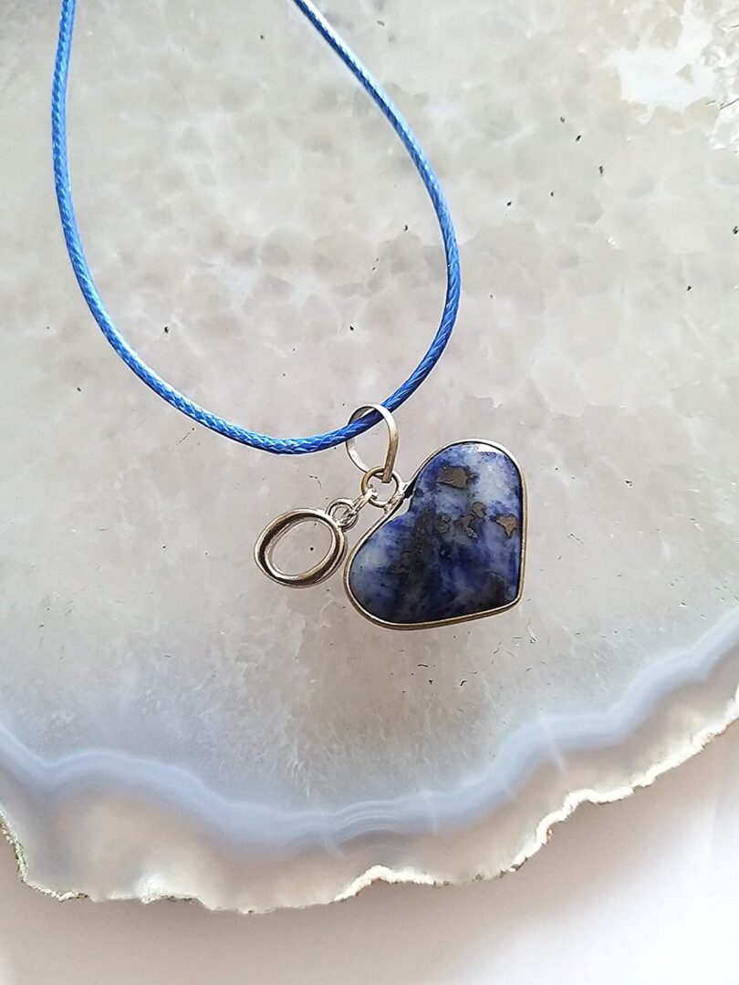 Initial - O - Necklace with Natural Sodalite Pendant | Stunning Personalised Necklace | Crystal Pendant with Inital -18"- Waxed Cord Necklace | Gift for Her