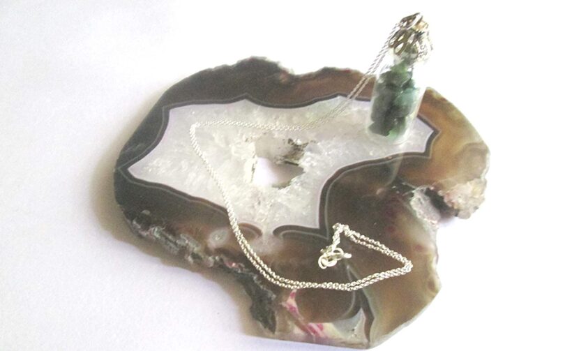 Green Avnturine Crystal Wish Bottle Pendant Necklace | Green Aventurine Chips in Glass Wish Bottle| 18"- Silver Plated Chain | Gifts for Her - Image 7