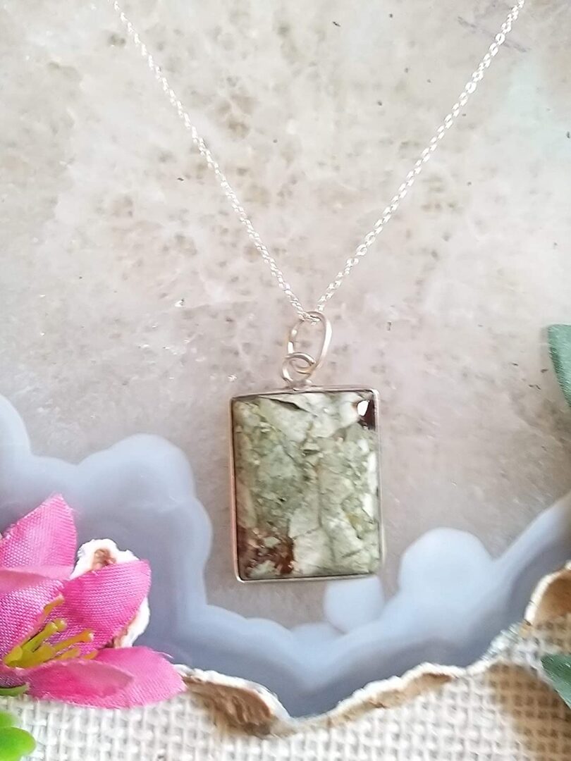 Ocean Jasper 925-Silver Pendant Necklace | 925- Silver Chain-16'' | Ocean Jasper 925-Silver Pendant | Geniune 925 Sterling Silver chain | Gift for Her