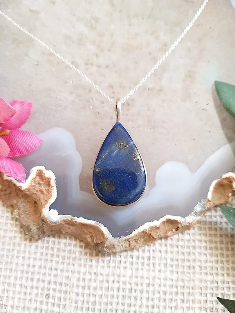 Lapis Lazuli 925-Silver Pendant Necklace | Sterling Silver Chain-16'' | Lapis Lazuli 925-Silver Pendant | Geniune 925-Sterling Silver chain | Gift for Her