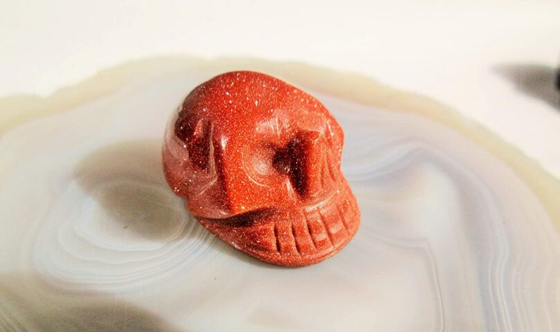 Goldstone Red Crystal Skull | 30mm Crystal Skull | Crystal Skull Halloween Decoration | Goldstone Red Skull Gift | Gift Skull Carving - Image 2