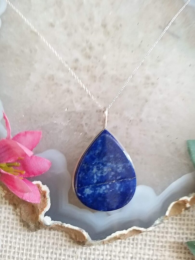 Lapis Lazuli 925-Silver Pendant Necklace | Sterling Silver Chain-16'' | Lapis Lazuli 925-Silver Pendant | Geniune 925-Sterling Silver chain | Gift for Her