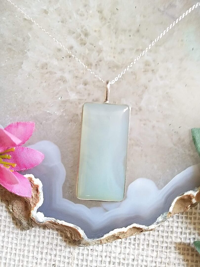 Aqua Chalcedony 925-Silver Pendant Necklace | 925- Silver Chain-16'' | Chalcedony 925-Silver Pendant | Geniune 925 Sterling Silver chain | Gift for Her