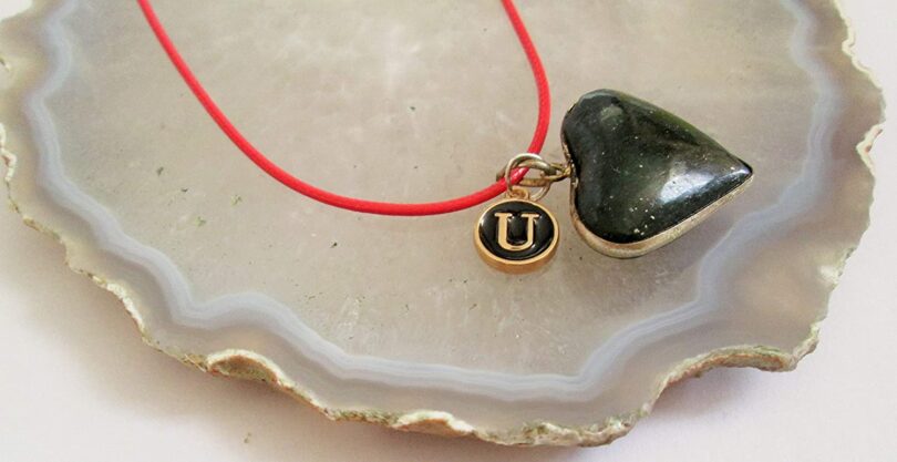 Personalised Letter - U - with Black Onyx Pendant | Stunning Natural Stone Necklace | Crystal Pendant with Inital -18"- Waxed Cord Necklace | Gift for Her