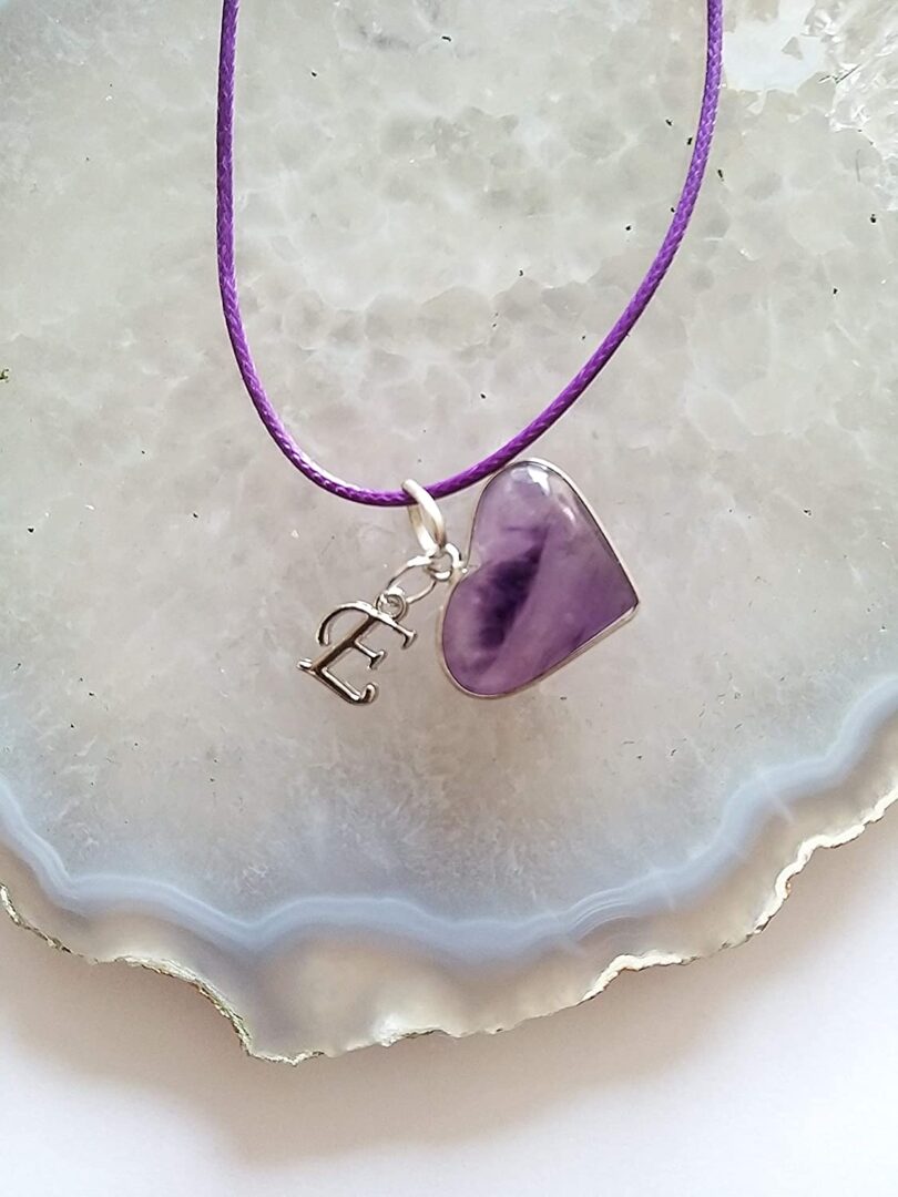 Initial - E - Necklace with Natural Amethyst Pendant | Stunning Personalised Necklace | Crystal Pendant with Inital -18"- Waxed Cord Necklace | Gift for Her