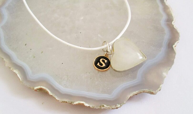 Personalised Letter - S - with White Quartz Pendant | Stunning Natural Stone Necklace | Crystal Pendant with Inital -18"- Waxed Cord Necklace | Gift for Her