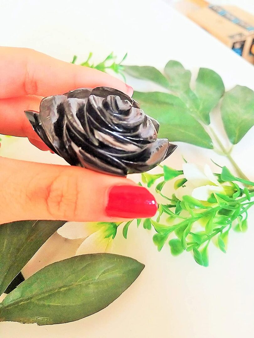 Genuine Black Onyx Flower Carving | 50mm Rose Shaped Handmade Crystal | Decor Showpiece | Repel Negativity Crystal | Gift Crystal Carving - Image 4