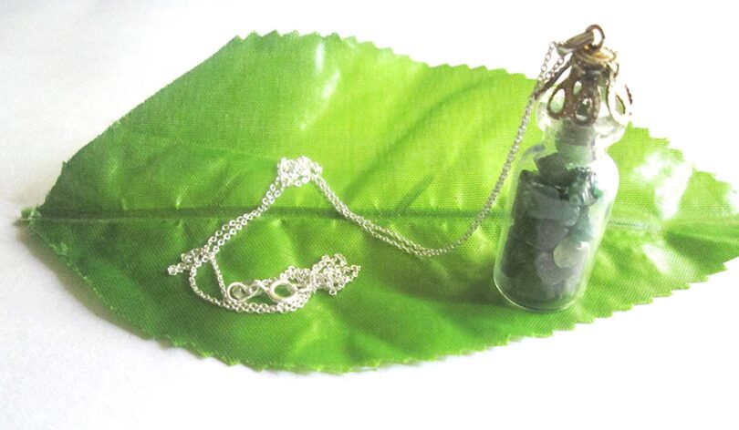 Green Avnturine Crystal Wish Bottle Pendant Necklace | Green Aventurine Chips in Glass Wish Bottle| 18"- Silver Plated Chain | Gifts for Her - Image 2