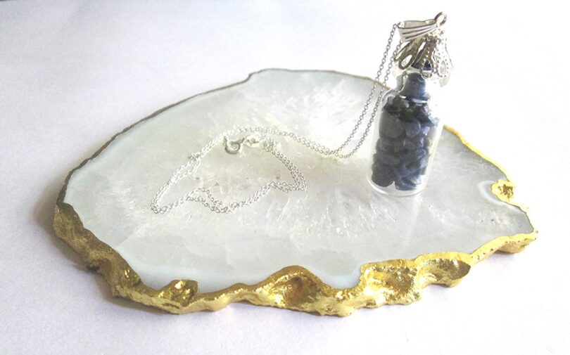 Lapis Lazuli Crystal Wish Bottle Pendant Necklace | Lapis Lazuli Chips in Glass Wish Bottle| 18"- Silver Plated Chain | Gifts for Her - Image 7