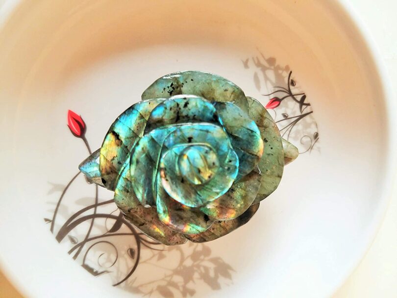 Genuine Labradoritee Flower Carving | 50mm Rose Shaped Handmade Crystal| Home Decor Showpiece | Repel Negativity Crystal | Gift Crystal Carving - Image 5