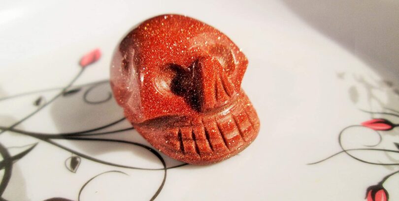 Goldstone Red Crystal Skull | 30mm Crystal Skull | Crystal Skull Halloween Decoration | Goldstone Red Skull Gift | Gift Skull Carving - Image 4