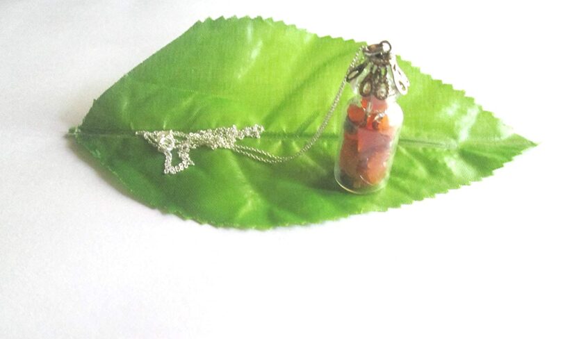 Carnelian Crystal Wish Bottle Pendant Necklace | Carnelian Chips in Glass Wish Bottle| 18"- Silver Plated Chain | Gifts for Her - Image 3