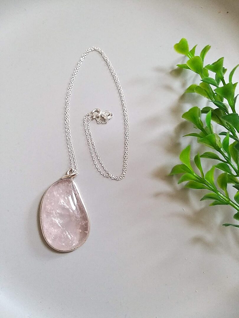 Rose Quartz 925-Silver Pendant Necklace | 925- Silver Chain-16'' | Rose Quartz 925-Silver Pendant | Geniune 925 Sterling Silver chain | Gift for Her - Image 3