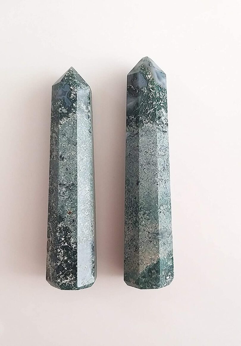 Moss Agate Crystal Point | 100mm Large Moss Agate Tower | Crystal Energy Point | Moss Agate Wand | Meditation |Gift Moss Agate Energy Point - Image 2