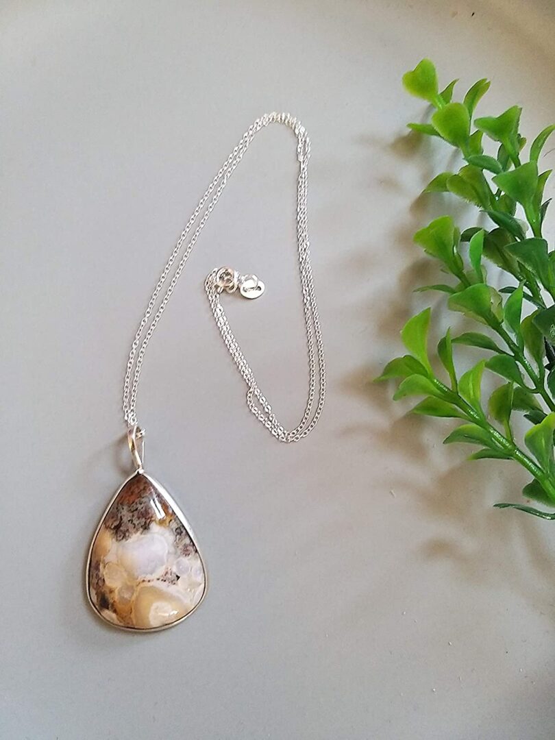 Ocean Jasper 925-Silver Pendant Necklace | 925- Silver Chain-16'' | Ocean Jasper 925-Silver Pendant | Geniune 925 Sterling Silver chain | Gift for Her - Image 3