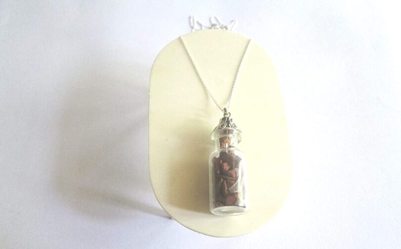 Red Jasper Crystal Wish Bottle Pendant Necklace | Red Jasper Chips in Glass Wish Bottle| 18"- Silver Plated Chain | Gifts for Her - Image 3